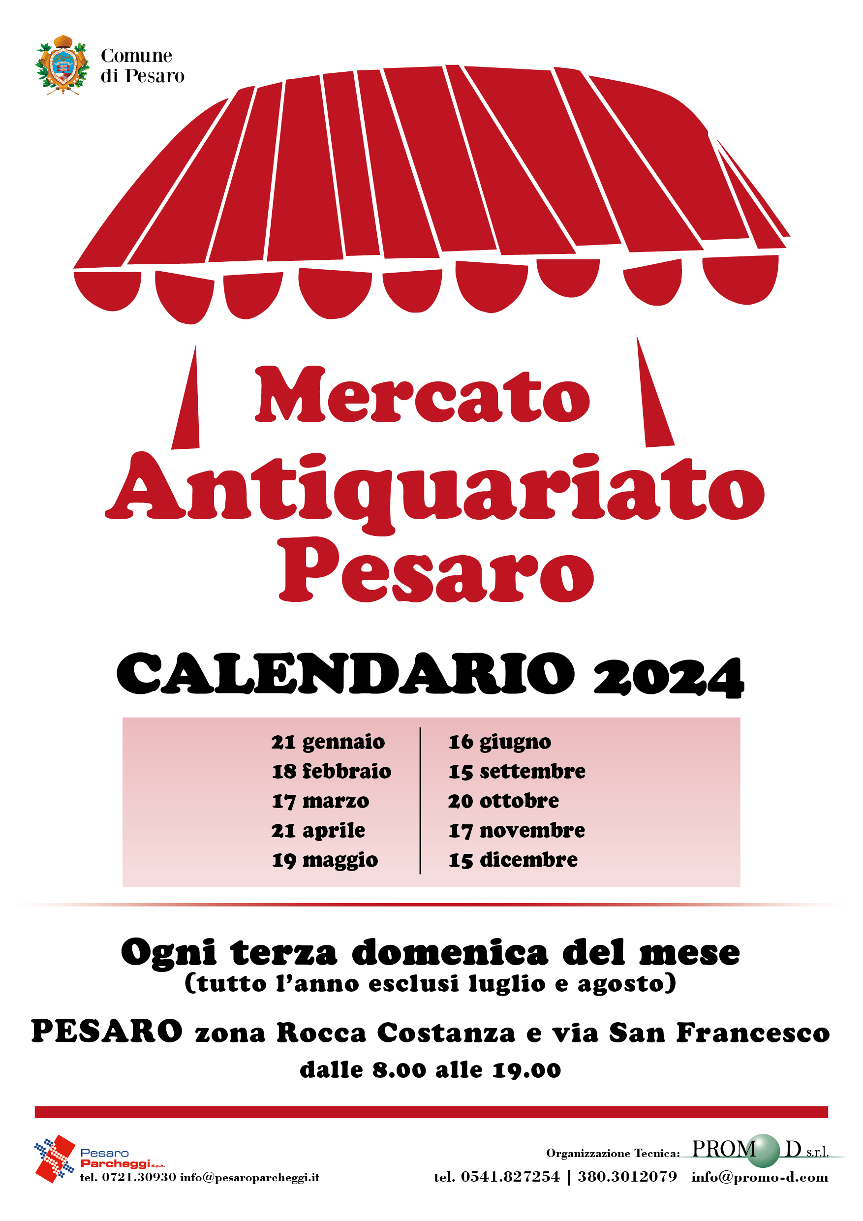 Calendario 2024 mercato dell'antiquariato Pesaro