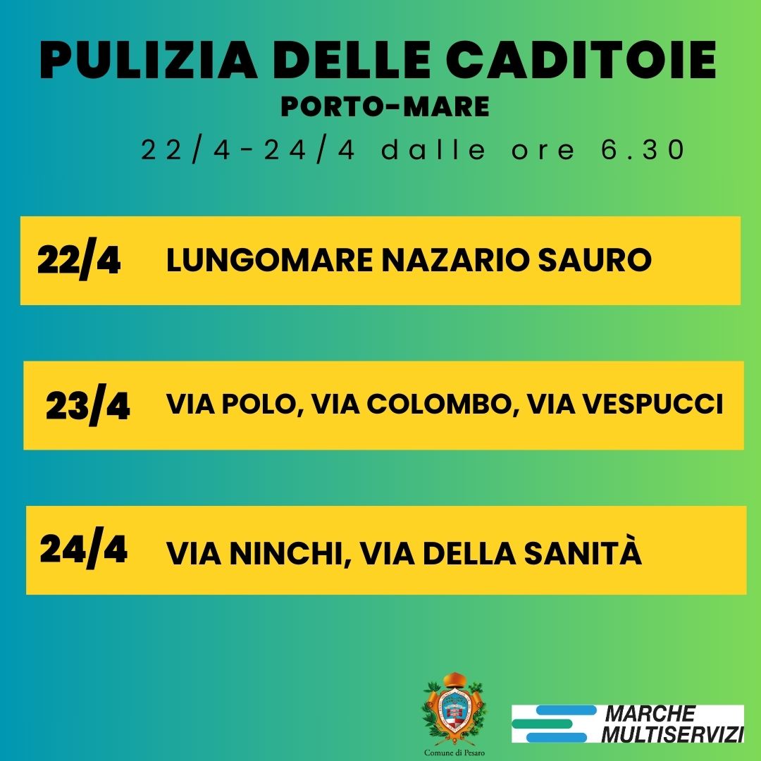Pulizia delle caditoie, calendario dal 22/4 al 24/4 nella zona porto-mare